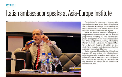 Media coverage: Italian ambassador speaks at Asia-Europe Institute